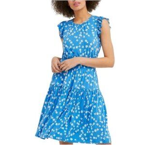 Draper James Faith Flutter Sleeve Dress Smocked Waist Blue Ditsy Floral Sz L NEW